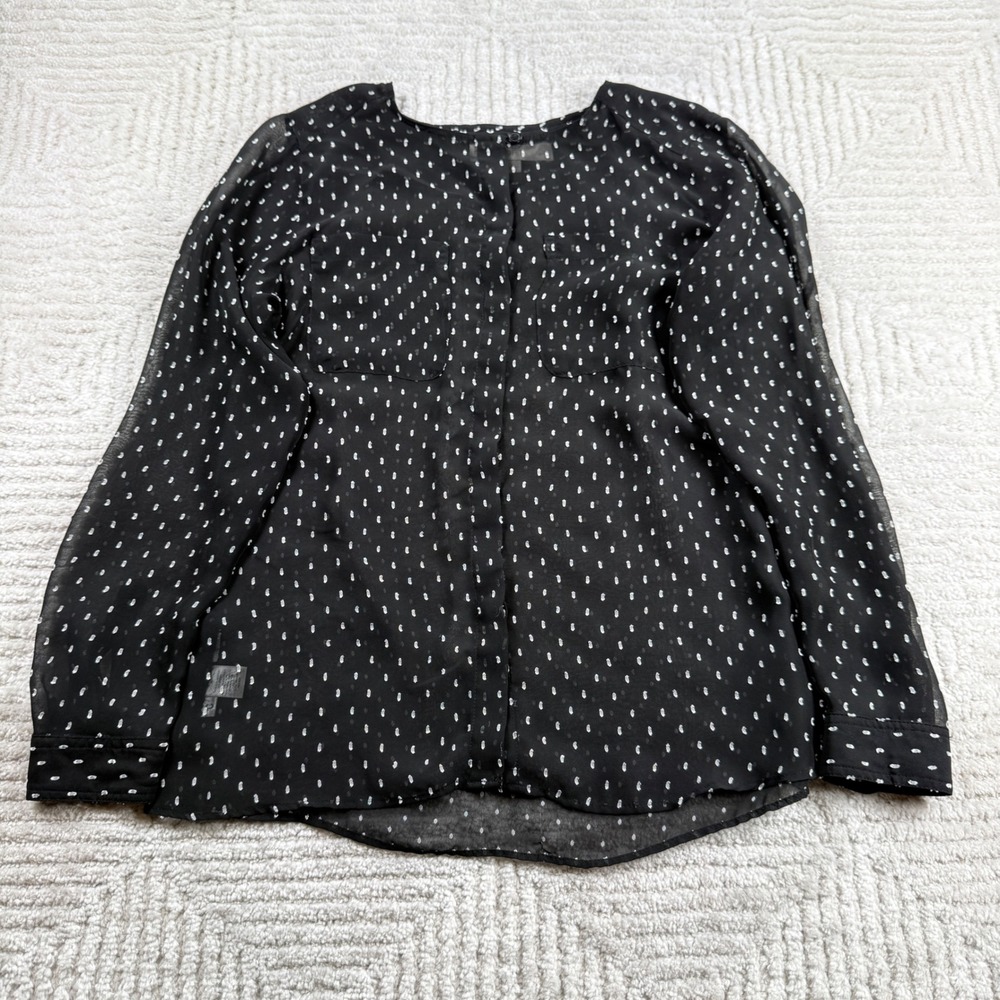 Ann Taylor LOFT Blouse Women XSP Black Sheer Long Sleeve Work Career Polka Dot